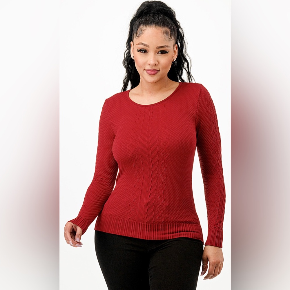 Long sleeve solid jacquard knit top women’s